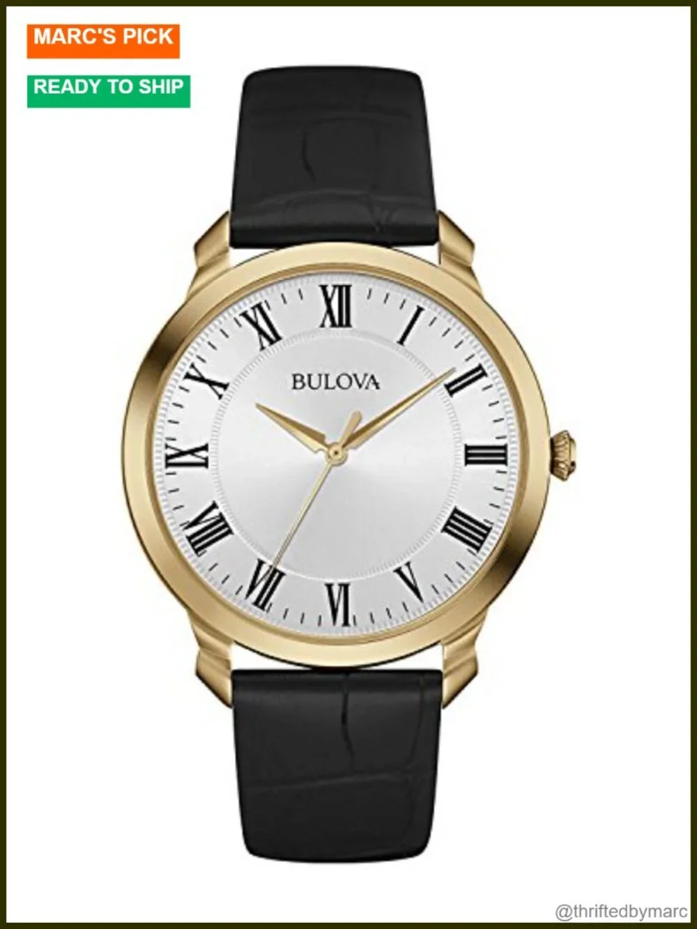 Classic 3-Hand Quartz Wrist Watch with Roman Numeral Markers, Black Leather
